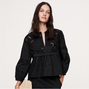 NWT black Banana Republic Embroidered Poplin top